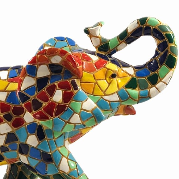 Vintage Mosaic Lucky Elephant Figurine Handmade Luck Statue Vtg Gaurdi Barcino - Picture 6 of 9